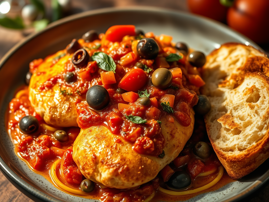 “Briny Flame: A Mediterranean Invocation of Chicken&nbsp;Puttanesca”